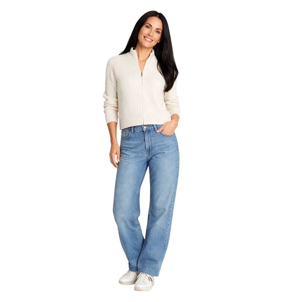Madewell White Cotton Small Half-Zip Sweater Ribbed Knit Mock Neck
